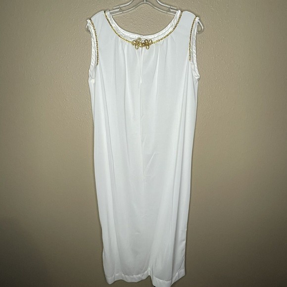 Vintage White Nylon Nightgown Gold Trim Full Length Sz L Sleeveless‎ Women’s - Picture 3 of 10